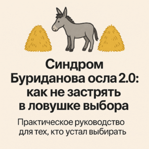 Обложка: «Синдром Буриданова осла 2.0» — осёл между двумя стогами сена