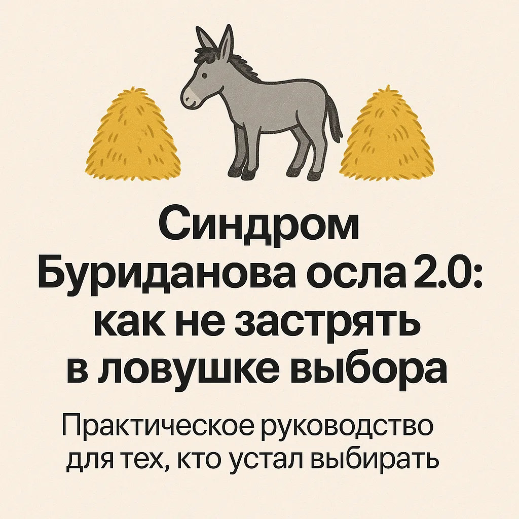 Обложка: «Синдром Буриданова осла 2.0» — осёл между двумя стогами сена